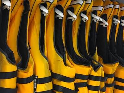 Lifejackets on a rack